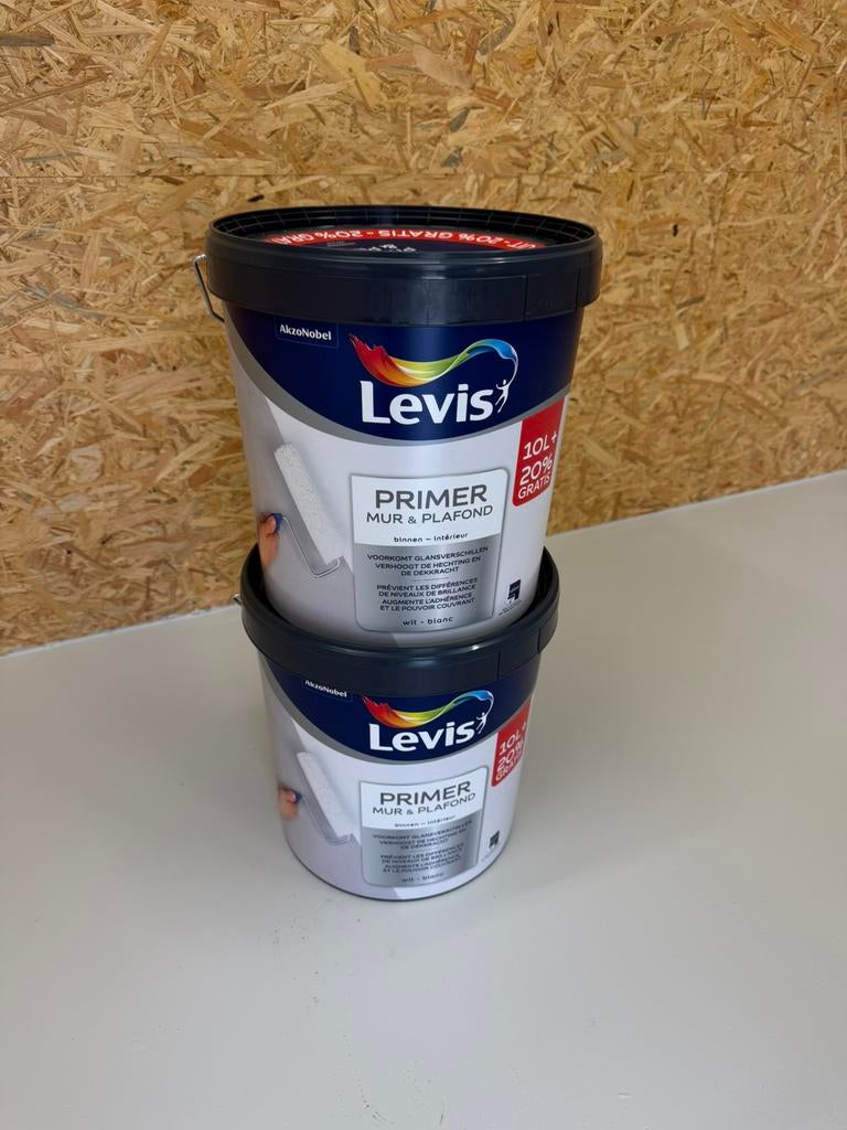 Primer Levis pour murs et plafonds, 2 x 12 L, Bricolage & Construction, Peinture, Vernis & Laque, Enlèvement, Neuf