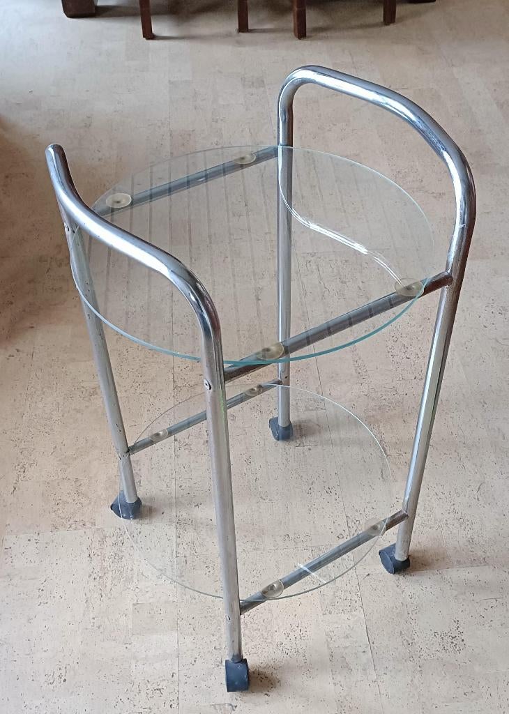 Chariot de service vintage en chrome et verre, Enlèvement