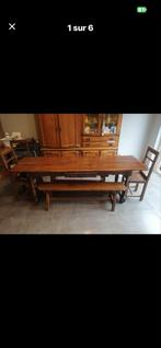 Grande table rustique en bois massif 2m20 + 2 bancs + 4 chai, Articles professionnels, Enlèvement, Mobilier