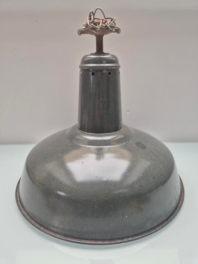 Antieke Industriële Fabriekslamp Graphite Green 40/30cm, Ophalen of Verzenden