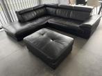 Zwarte lederen zetel en poef, Ophalen, Gebruikt, Leer