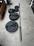 120kg Technogym Gewichten + Barbell 220cm, Ophalen, Gebruikt, Halterschijven