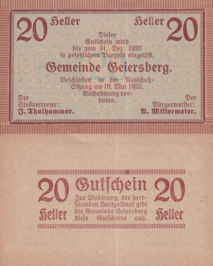 Geiersberg, Postzegels en Munten, Bankbiljetten | Europa | Niet-Eurobiljetten, Setje, Oostenrijk, Ophalen of Verzenden