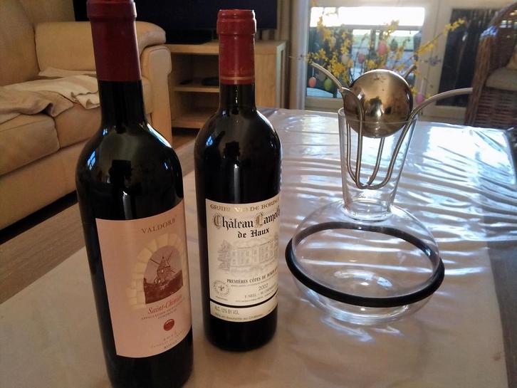 NOUVELLE OFFRE DE CARAFES À VIN AVEC 2 BOUTEILLES DE VIN ROU, Collections, Vins, Vin rouge, Enlèvement