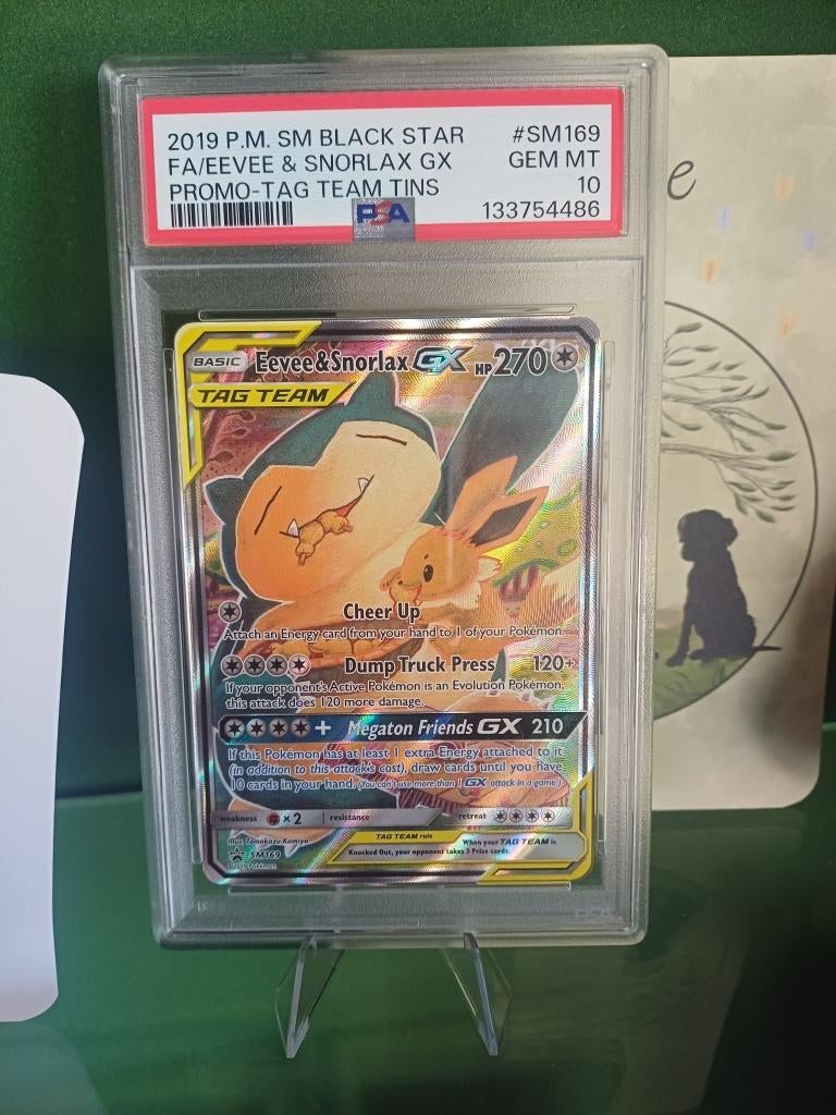 tag team snorlax eevee gx psa 10, Hobby en Vrije tijd, Verzamelkaartspellen | Pokémon, Ophalen, Nieuw, Losse kaart