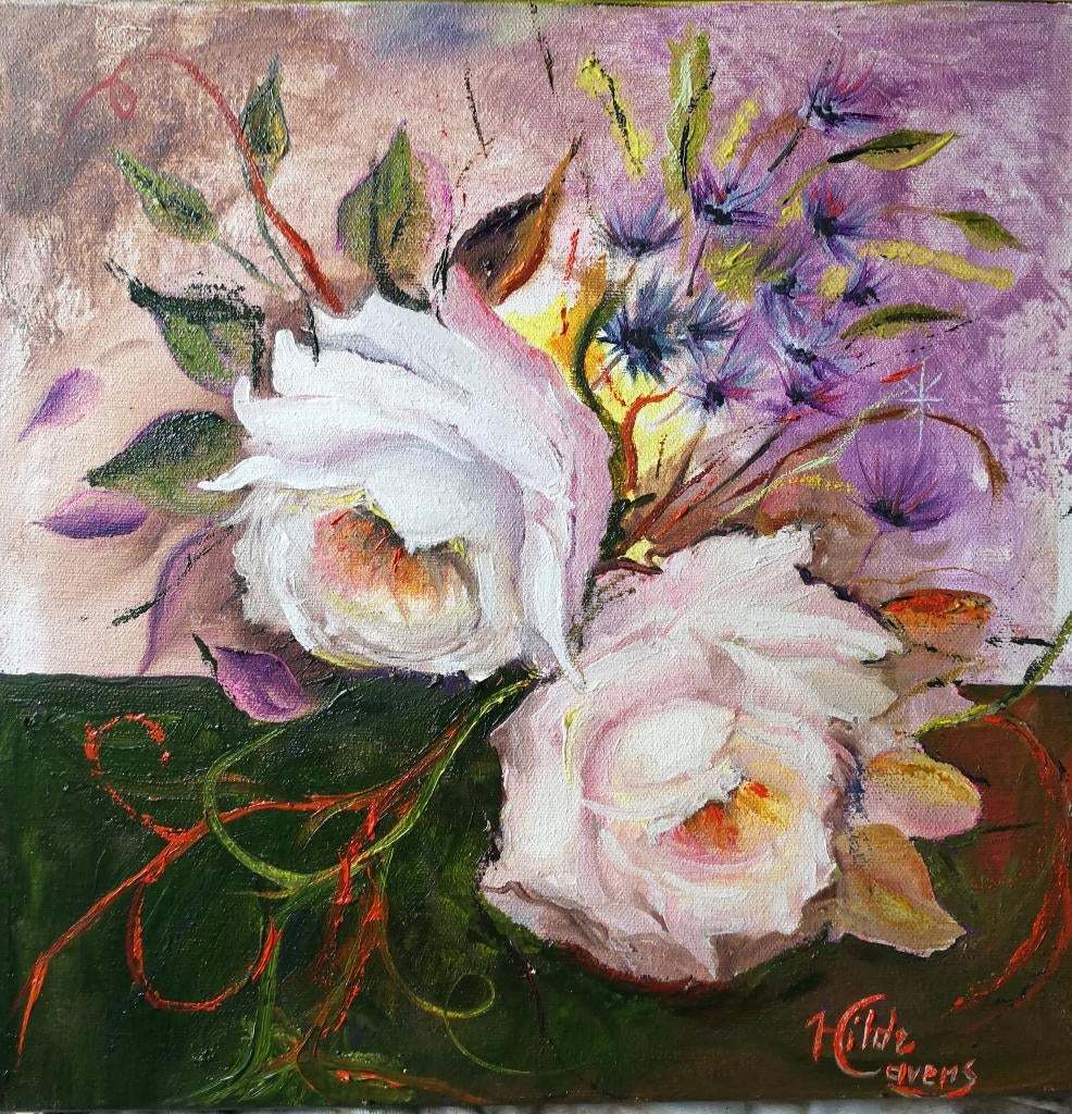 Schilderij rozen, olieverf, nieuw., Antiek en Kunst, Ophalen