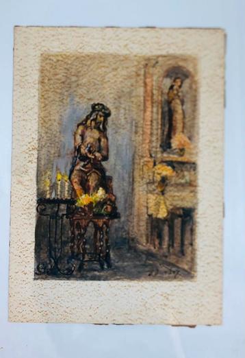 Gouache sur papier par Albert Dandoy église St Nicolas Namur beschikbaar voor biedingen
