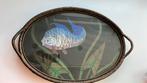 Degelijk rieten dienblad met glas en  houten bodem, Huis en Inrichting, Woonaccessoires | Dienbladen, Ophalen, Hout