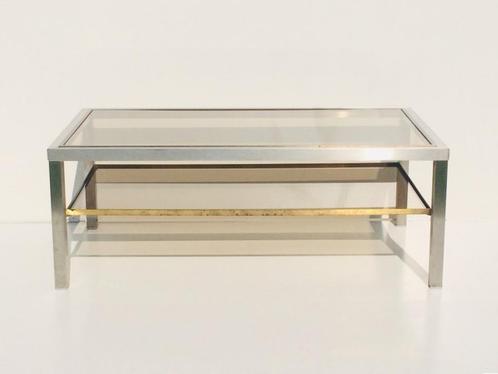 Belgochrom stijl lage tafel * Vintage 70s *, Huis en Inrichting, Tafels | Salontafels, Gebruikt, Rechthoekig, Glas, Metaal, Ophalen of Verzenden