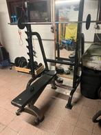 Fitness Setup – 150kg aan gewicht + Squatrek & Bankje, Sport en Fitness, Ophalen, Gebruikt