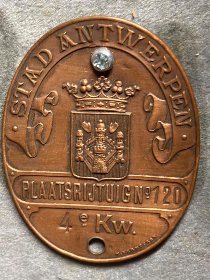 Taksplaat rijwieltuig stad Antwerpen Fietsplaat, Antiek en Kunst, Curiosa en Brocante, Ophalen of Verzenden