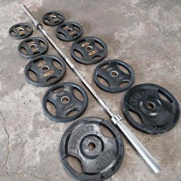 105 kg lifemaxx Olympische Gewichten + Olympische bar 220cm  beschikbaar voor biedingen