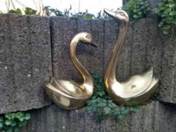 vogels - zwanen in brons of messing- elegant koppel
