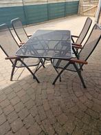 Ijzeren tuintafel met 4 verstelbare stoelen., Tuin en Terras, Tuinsets en Loungesets, Ophalen, Gebruikt
