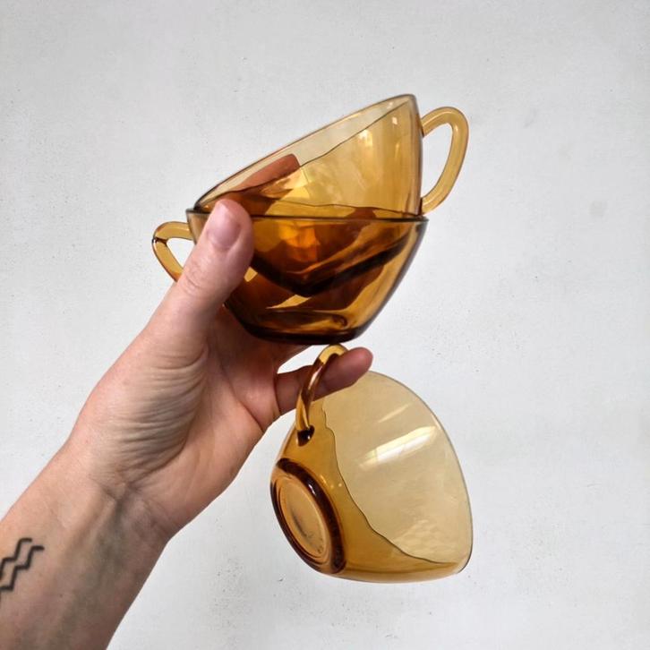 Amber espressotasjes, Maison & Meubles, Cuisine | Vaisselle, Utilisé, Tasse(s) et/ou soucoupe(s), Verre, Enlèvement