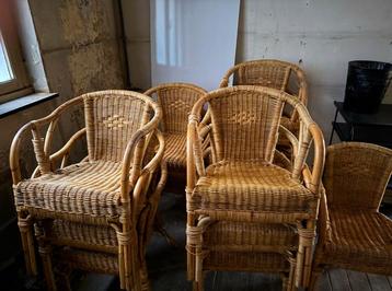 Lot de 10 chaises en rotin naturel – Style vintage / bohème beschikbaar voor biedingen