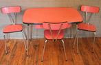 Rode Formica Tafel + Rode Formica Stoelen / Jaren 60, Ophalen, Metaal, Zo goed als nieuw, Vintage / Jaren 60