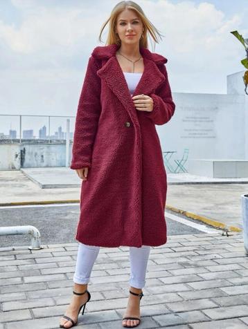 Shein/Eilly Bazar-manteau d'hiver long en peluche-bordeaux-L