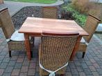 tafel en 4 rieten stoelen, Teck, 100 à 150 cm, Quatre personnes, Enlèvement
