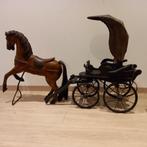 Vintage houten carrousel paard met kar 60 cm hoog, Antiek en Kunst, Ophalen