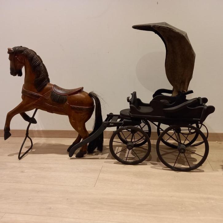 Vintage houten carrousel paard met kar 60 cm hoog, Antiek en Kunst, Kunst | Beelden en Houtsnijwerken, Ophalen