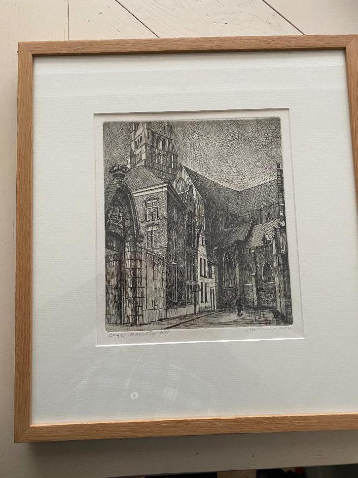 G. Missinne, ets Mariastraat en Sint-Salvator te Brugge, Antiek en Kunst, Kunst | Etsen en Gravures, Ophalen of Verzenden