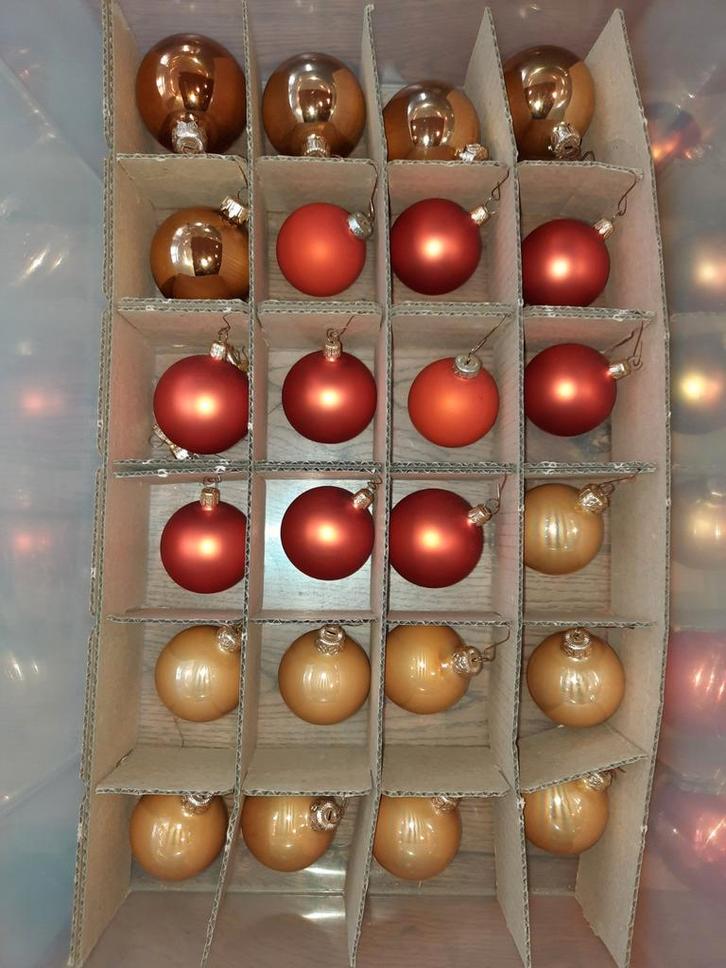 KERST Glazen kerstballen oranje/geel/goud/bruin mat+blinkend, Diversen, Kerst, Gebruikt, Ophalen