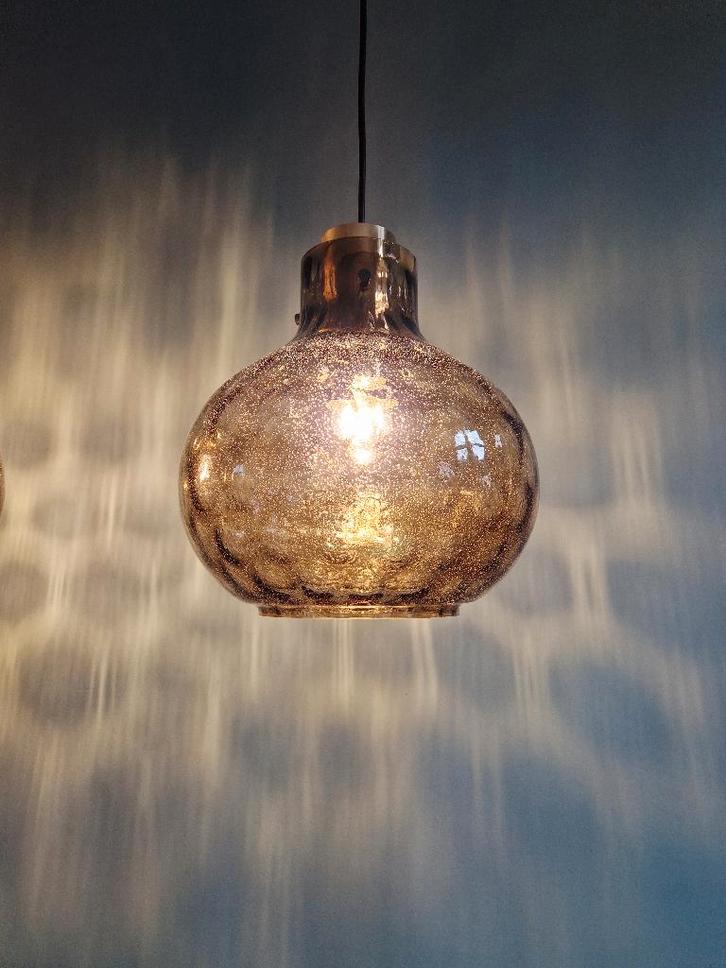 Suspensie in rookglas met honingraat,Glashütte Limburg, 1970, Antiek en Kunst, Antiek | Verlichting, Ophalen of Verzenden