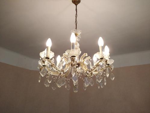 Zeer mooie kroonluchter met 8 takken, Huis en Inrichting, Lampen | Kroonluchters, Gebruikt, Glas, Metaal, Ophalen