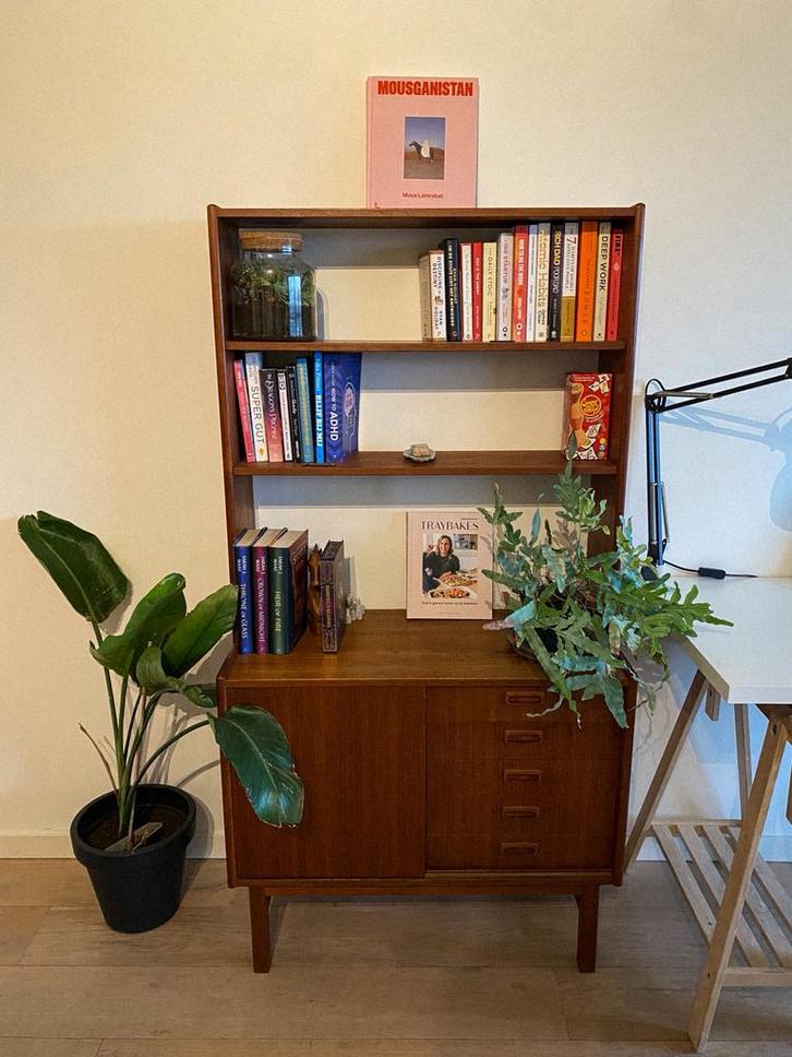 Vintage teak boekenkast - Zeer goede staat, Huis en Inrichting, Kasten | Boekenkasten, Zo goed als nieuw, 50 tot 100 cm, 150 tot 200 cm