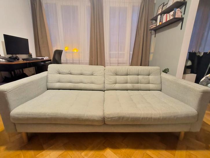 Landskrona 3-zitsbank - Gunnared lichtgroene stof, Huis en Inrichting, Zetels | Zetels, Gebruikt, Rechte bank, Driepersoons, 200 tot 250 cm