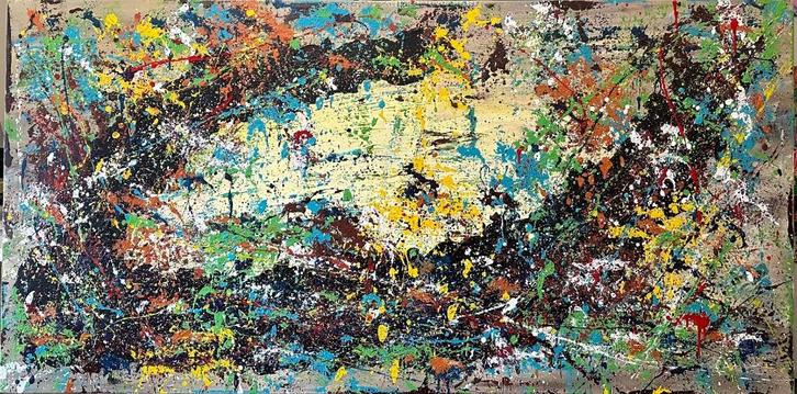 Valera- Kleurrijke abstract- Handgeschilderd-Uniek- XXL, Antiek en Kunst, Kunst | Schilderijen | Abstract, Ophalen of Verzenden