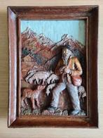 Cadre de sculpture sur bois d'un berger avec un mouton et, Enlèvement ou Envoi