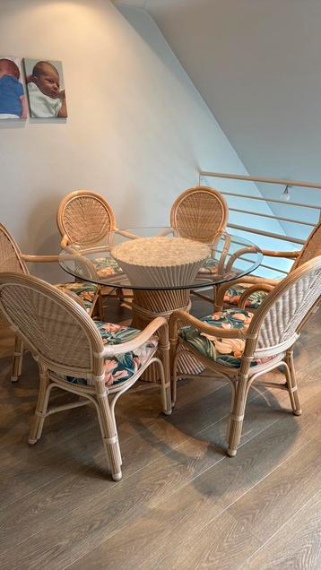 Rotan eetkamerset met 6 rotal stoelen beschikbaar voor biedingen