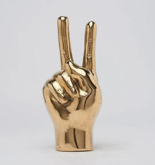 Gepolijst bronzen vredeshand met gouden gloed - handbeeldje, Antiquités & Art, Art | Objets design, Enlèvement ou Envoi