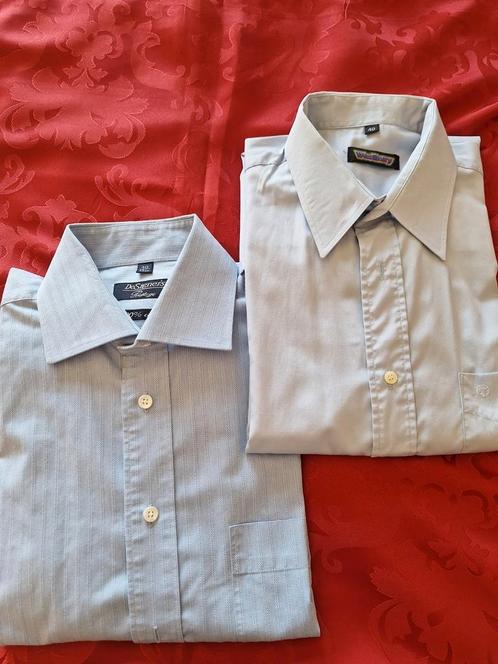 2 lichtblauwe en lichtgrijze hemden, Westbury en DesignE 40, Kleding | Heren, Overhemden, Zo goed als nieuw, Halswijdte 39/40 (M)