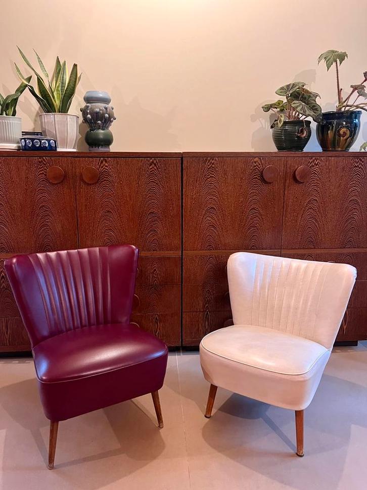 Vintage club chairs, cocktail stoelen skai, Huis en Inrichting, Stoelen, Zo goed als nieuw, Twee, Ophalen