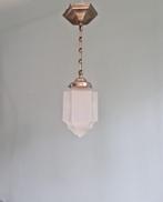 Skyscraper Art Deco hanglamp, gesatineerd en geëtst glas, Antiek en Kunst, Ophalen of Verzenden