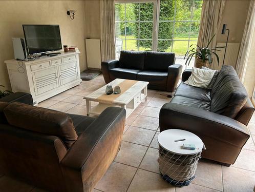 Kasten, tafels en zetels, Huis en Inrichting, Zetels | Complete zithoeken, Gebruikt, Hout, Leer, Ophalen