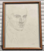 Dessin portrait signe Marcel delmotte, Antiquités & Art, Enlèvement ou Envoi