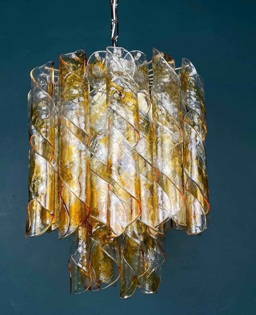 Lustre vintage AV Mazzega 'Torciglioni' - 1970, Huis en Inrichting, Lampen | Kroonluchters, Zo goed als nieuw, Glas, Hout, Kunststof