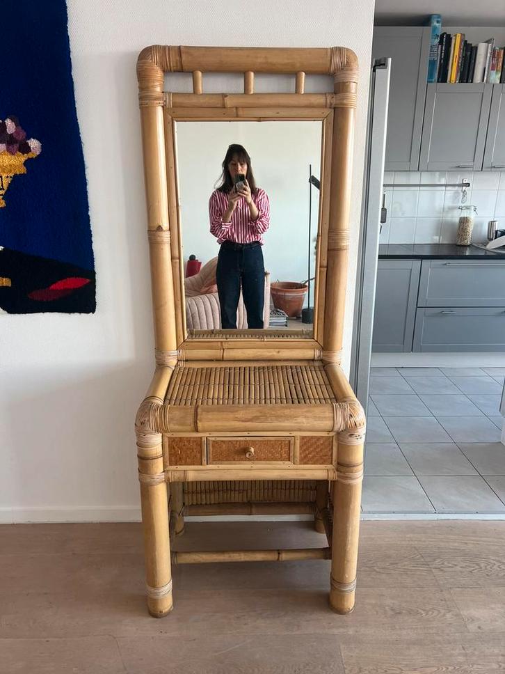 Vintage bamboe/rotan spiegelkast, Huis en Inrichting, Kasten | Wandmeubels, Gebruikt, 150 tot 200 cm, Minder dan 150 cm, 25 tot 50 cm
