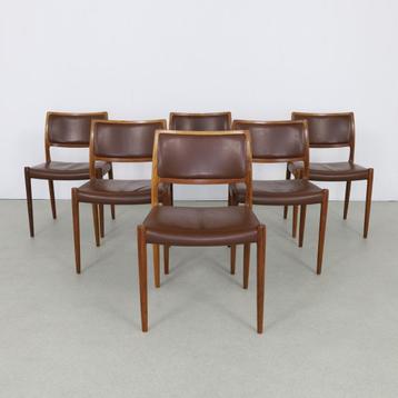 6x Leather Dining Chair model 80 by Niels Møller, 1960s