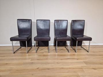 4 chaises de salle à manger Rolf Benz 7400, cuir, marron, de