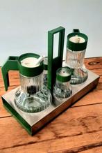 Vintage groen olie-en azijnset met peper -en zoutvat, Ophalen, Gebruikt