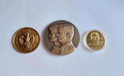 3 Penningen: Koning Filip en Mathilde, Braille, Rode kruis, Postzegels en Munten, Penningen en Medailles, Brons, Ophalen of Verzenden