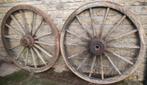 Lot de 2 anciennes grandes roues de chariot (138 cm), Ophalen
