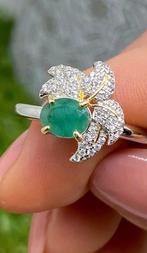 Prachtige vergulde sterling zilveren ring met smaragd, Wit, Nieuw, Ophalen of Verzenden, Met edelsteen