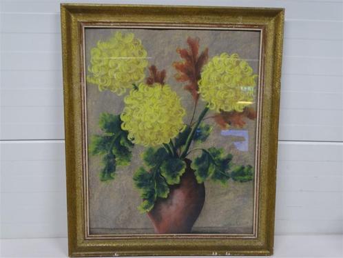 A5065 Pastel tekening met chrysanten [Bloemen Schilderij], Antiek en Kunst, Kunst | Schilderijen | Klassiek, Ophalen of Verzenden