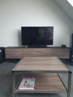 Houten tv-meubel met stalen onderstel & bijhorend salontafel, Comme neuf, 25 à 50 cm, Modern, Enlèvement